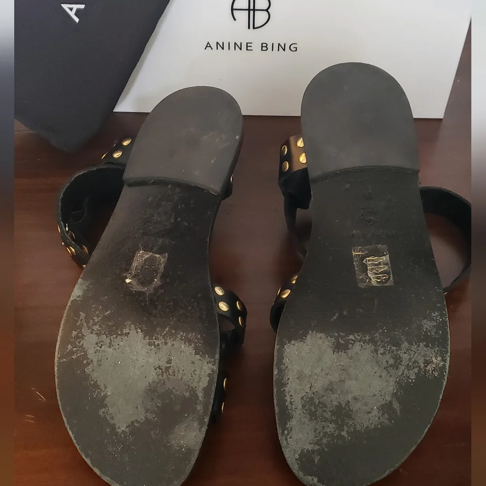 Anine Bing Gia Sandals Black with Gold Studs - Picture 3 of 6